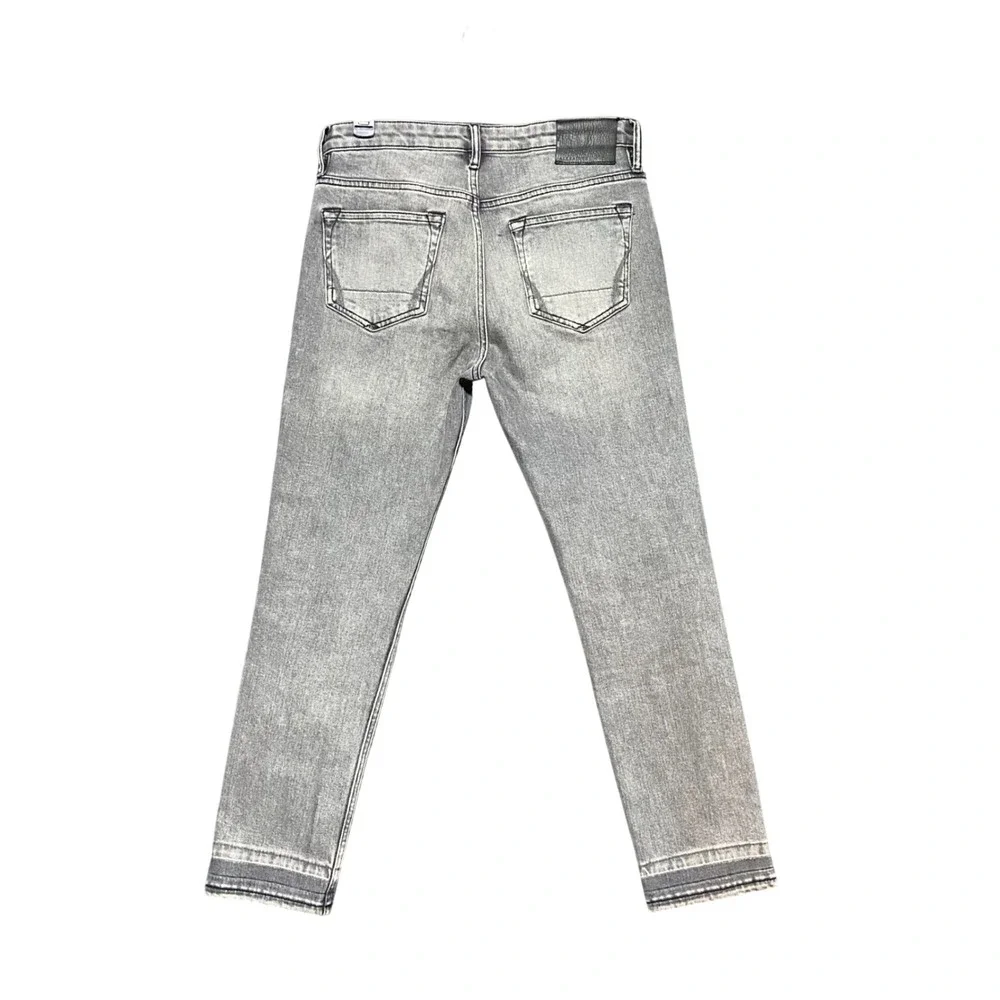 AllSaints Dean Slim Straight Grey Faded Jeans Size 30 Button Fly Raw Hem Grunge